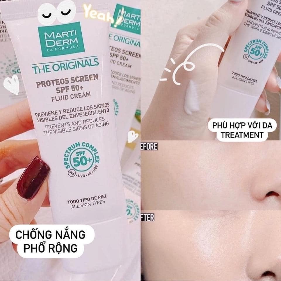 Kem Chống Nắng Phổ Rộng MartiDerm The Originals Proteos Screen SPF50+ Fluid Cream 40ml