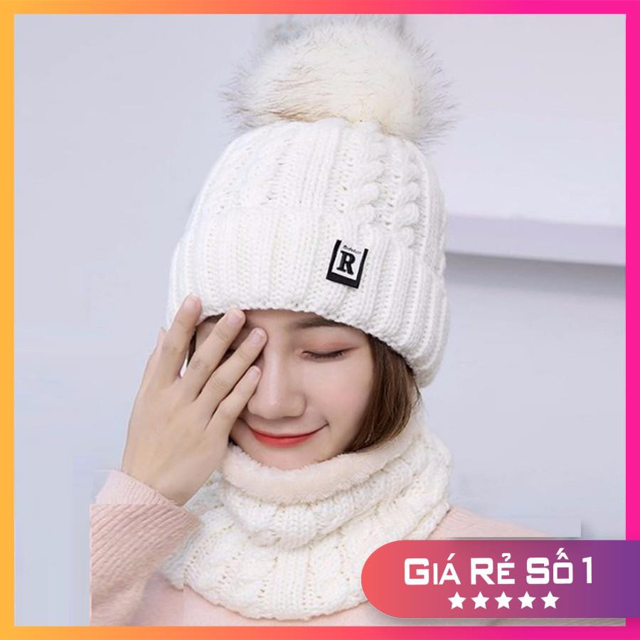 Mũ Len Nữ Kèm Khăn 𝗙𝗥𝗘𝗘 𝗦𝗛𝗜𝗣 Lót lông siêu ấm hàng đẹp chuẩn ảnh, len vặn xoắn 2 lớp dày dặn không nhão rách