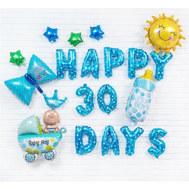 [ Tặng BƠM + KEO ] Set bong bóng đầy tháng bé trai bé gái - Fullmonth Happy 30 days