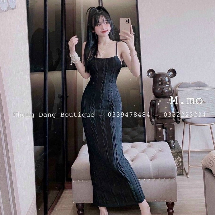 Đầm 2 dây thiên vân xốp dáng dài trơn ôm body cực xinh , chất thun xốp dài 120cm cả dây