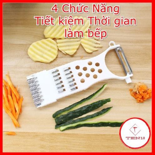 Dụng cụ bào sợi rau củ, nạo rau củ đa năng cắt, tỉa, gọt vỏ trái cây có lỗ treo bằng nhựa cao cấp màu trắng đỏ