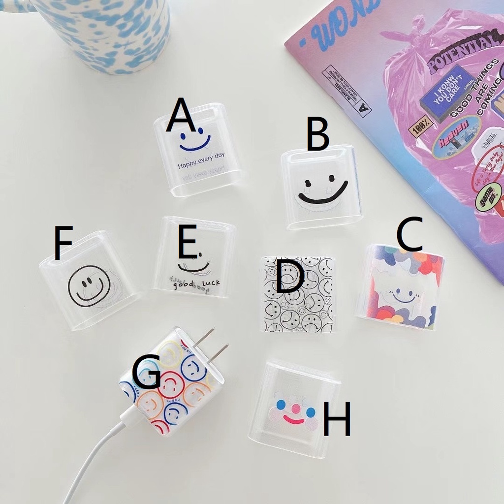Phụ kiện bảo vệ cáp sạc USB 18W 20W trong suốt hình mặt cười đơn giản thích hợp cho Apple