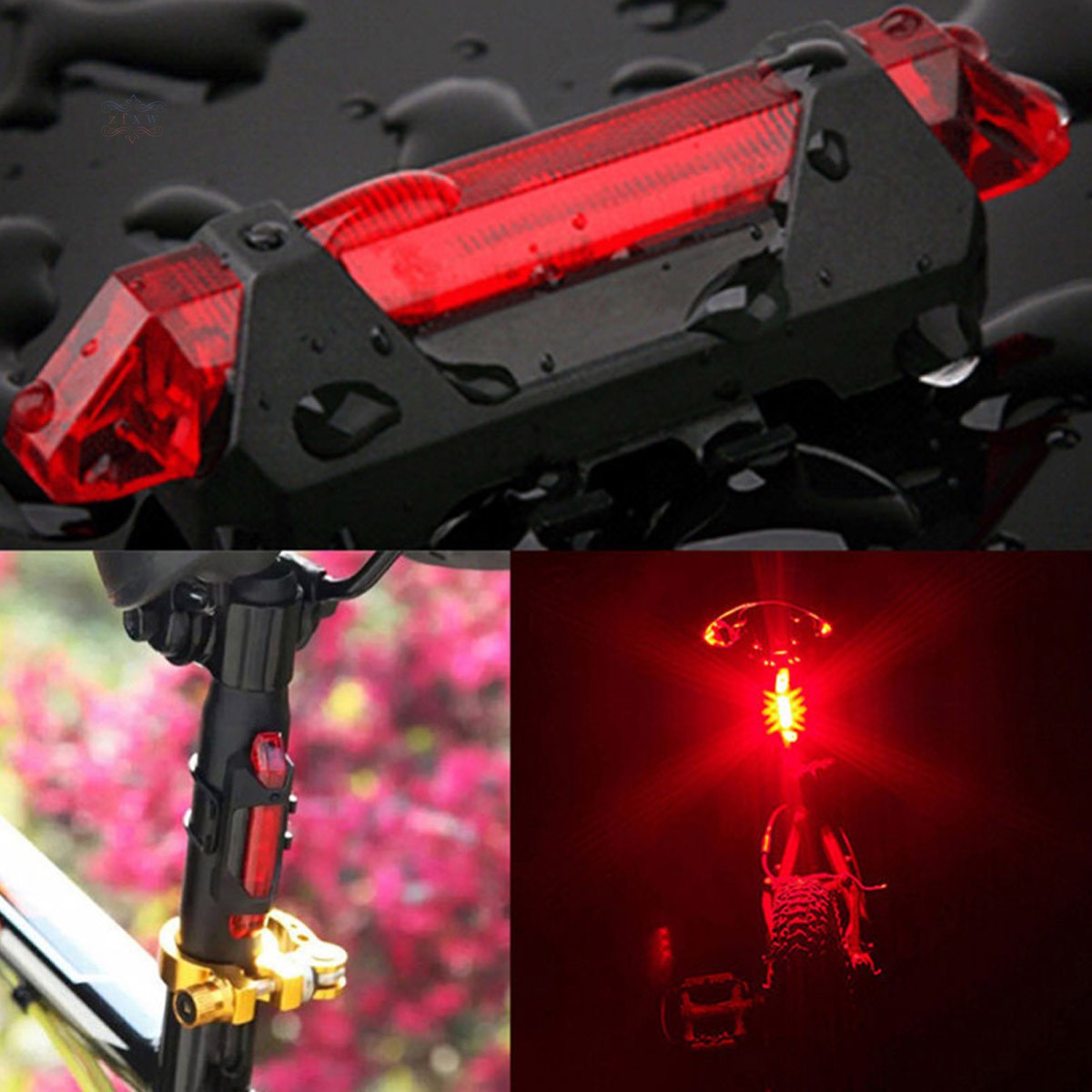 ZFXW Portable USB Rechargeable Bike Bicycle Tail Rear Safety Warning Light Taillight  Lamp Super Bright @VN