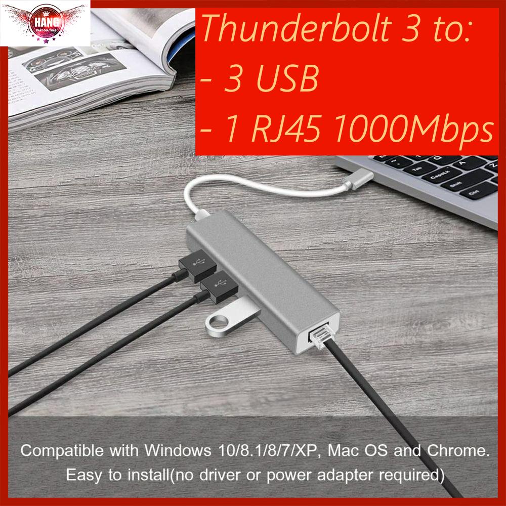 Hub type-C to usb, LAN Ethernet 1000Mbps cho laptop mac, Laptop , HP, điện thoại máy tính bảng - Hồ Phạm