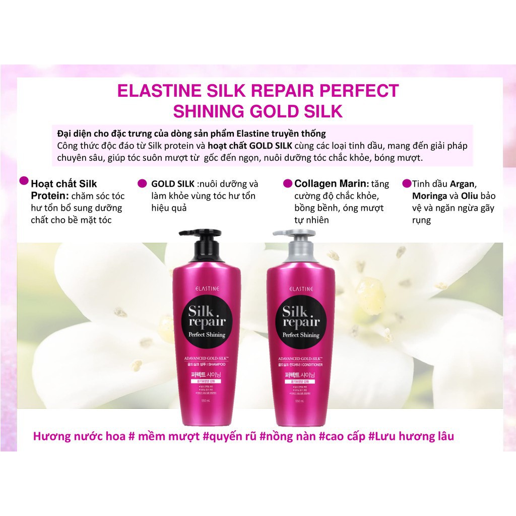 [Quà tặng không bán] Combo 12 gói dầu gội chăm sóc tóc Elastine Silk Repair - Gold Silk hương nước hoa