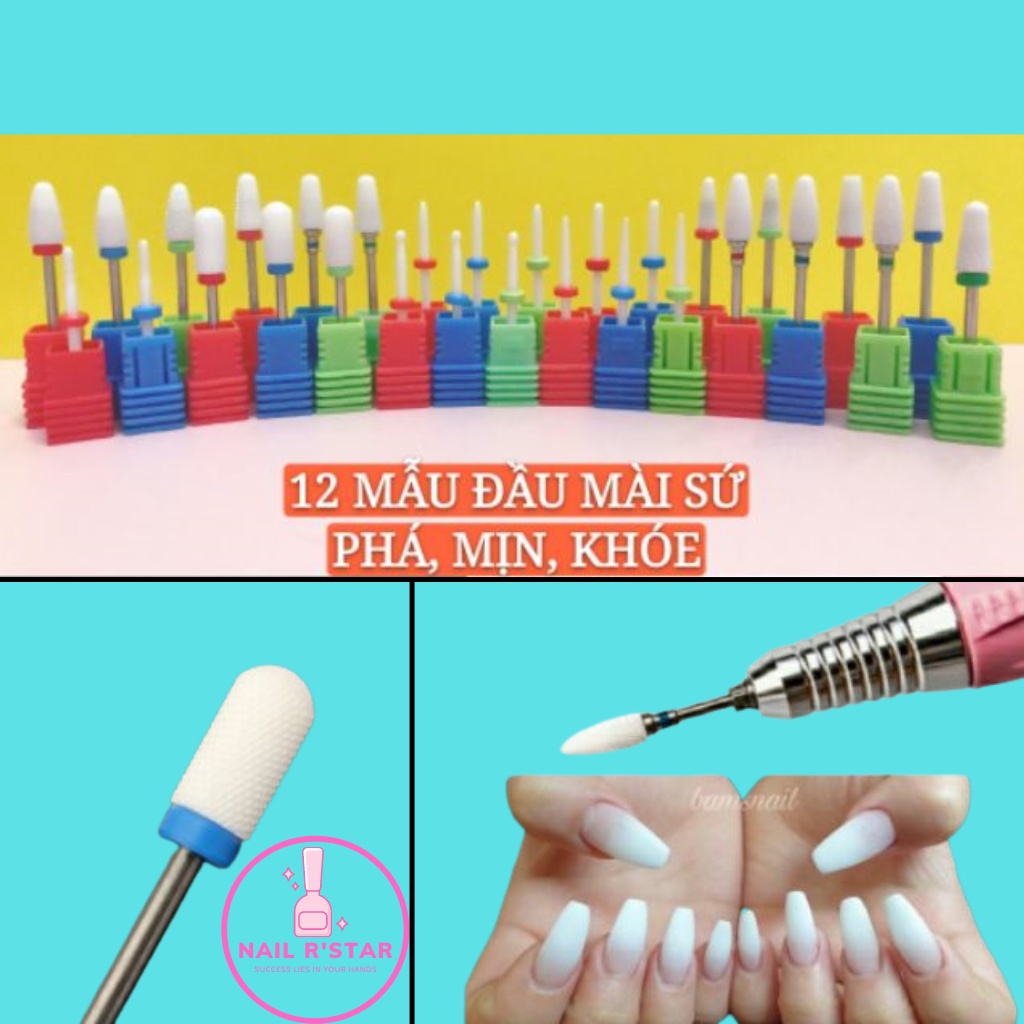 Đầu mài sứ mới dũa phá móng chuyên nghiệp - 12 mẫu đầu mài phá, mài mịn, mài khóe loại tốt  NAIL R’STAR