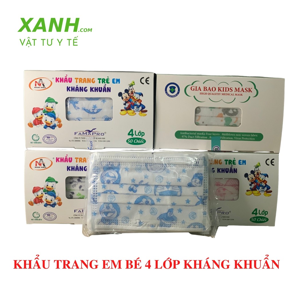 Khẩu trang em bé [5-10 tuổi] 4 lớp kháng khuẩn [hộp 50 cái]