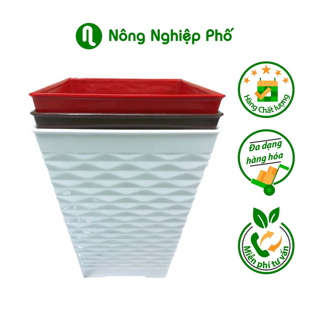 Chậu vuông sóng trồng hoa kiểng kích thước 22x26cm