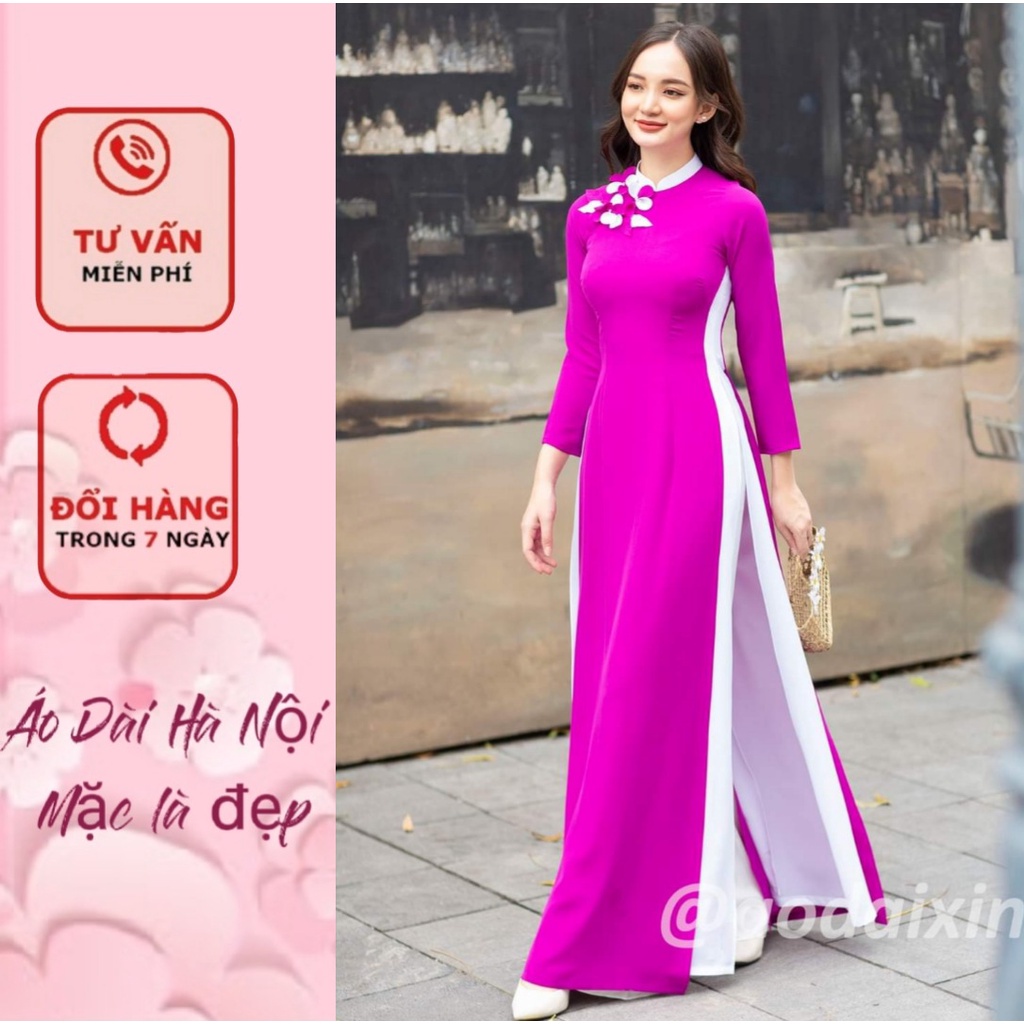 Áo dài 4 tà đính hoa mẫu mới nhất 2023 - ÁO DÀI HÀ NỘI
