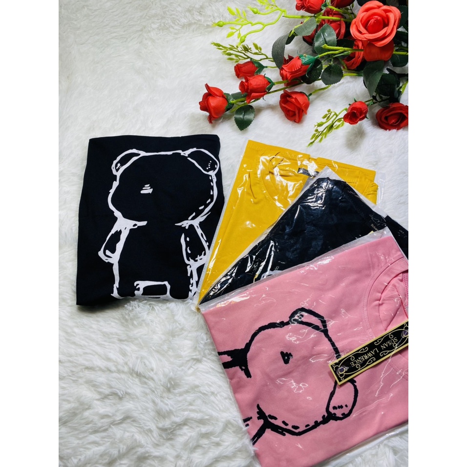 Áo phông nữ, Áo thun tay lỡ form rộng, áo thun in hình gấu cô đơn gấu teddy dễ thương size dưới 60kg