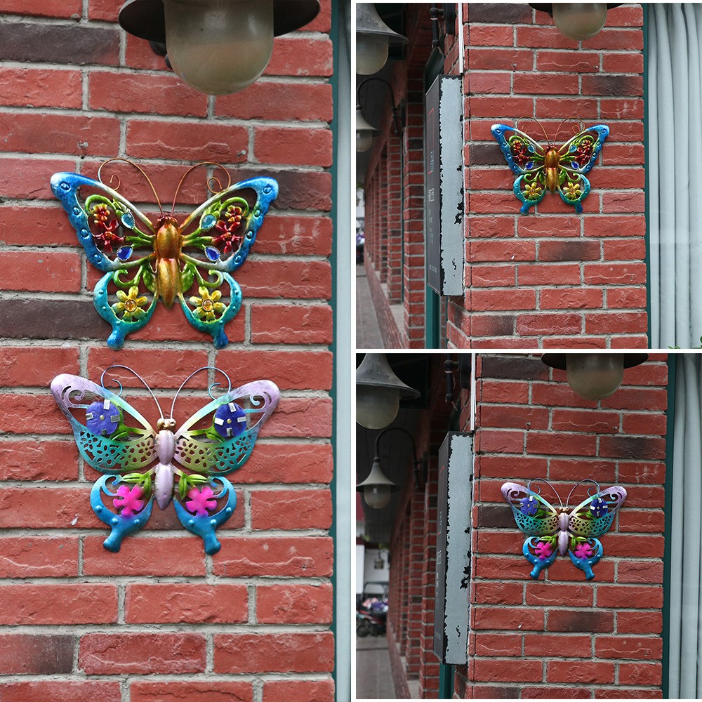 MIOSHOP Large Metal Butterfly Home Wall Art Garden Decorative 3D Beautiful Fence Ornament Courtyard Hanging Sculpture