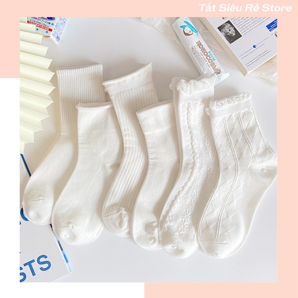 Tất cổ cao, vớ nhún cổ cao nữ trắng vải cotton co giãn thời trang Hàn Quốc