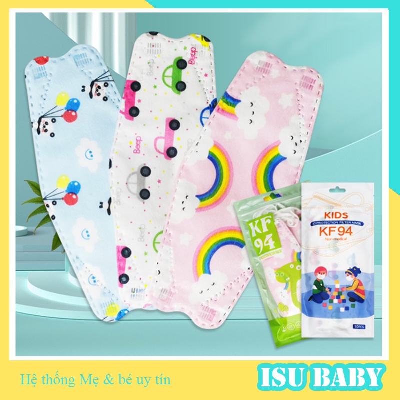 Set 10 khẩu trang 3D cho bé từ 1 đến 4 tuổi nhiều hình dễ thương (màu ngẫu nhiên) ISU Baby
