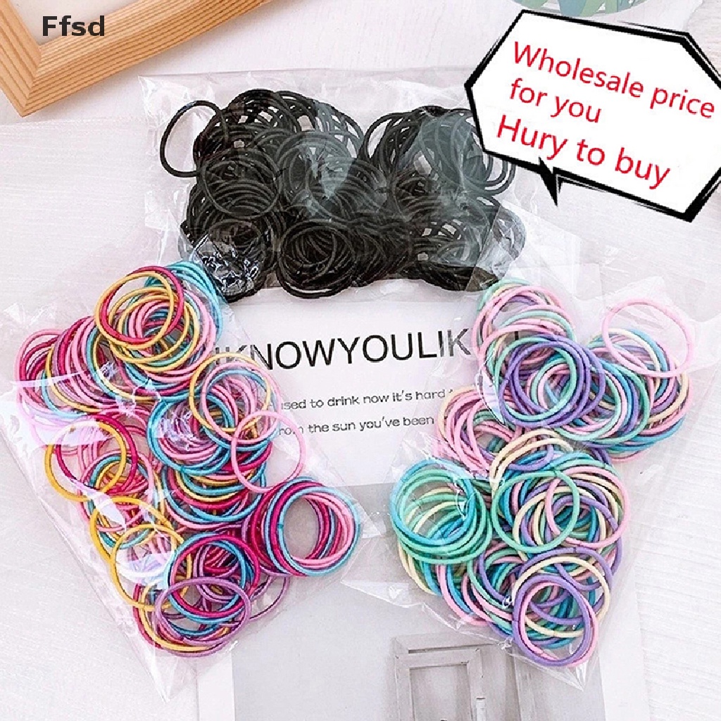 Set 100 Dây Buộc Tóc Nylon Co Giãn Nhiều Màu Sắc Cho Bé Gái