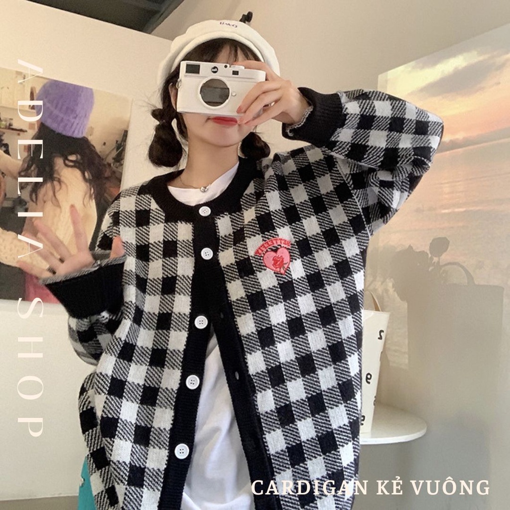 Sẵn - Cardigan Tiểu Thư | Áo Khoác Len Caro Ulzzang Cổ Tròn Dài Tay 3 Màu Pastel, Cardigan Len Nữ Hàn Quốc 2022