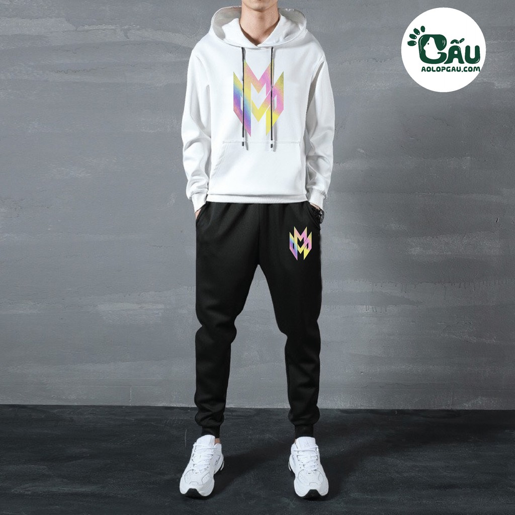 Set bộ Quần - Áo hoodie GẤU194 vải nỉ co dãn, dày dặn mềm mịn form rộng - In Phản Quang