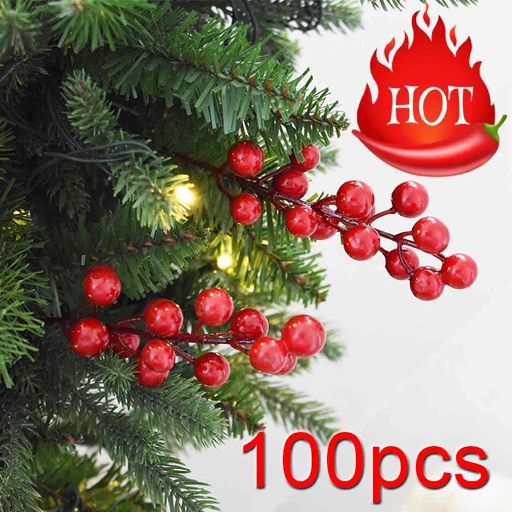 Set 100/200 Trái Mọng Nhân Tạo Màu Đỏ Mini Dùng Để Trang Trí Giáng Sinh