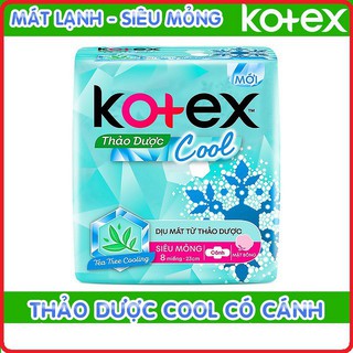 Băng Vệ Sinh Kotex Thảo Dược Cool Siêu Mỏng Cánh 23cm ( 8 Miếng / gói )