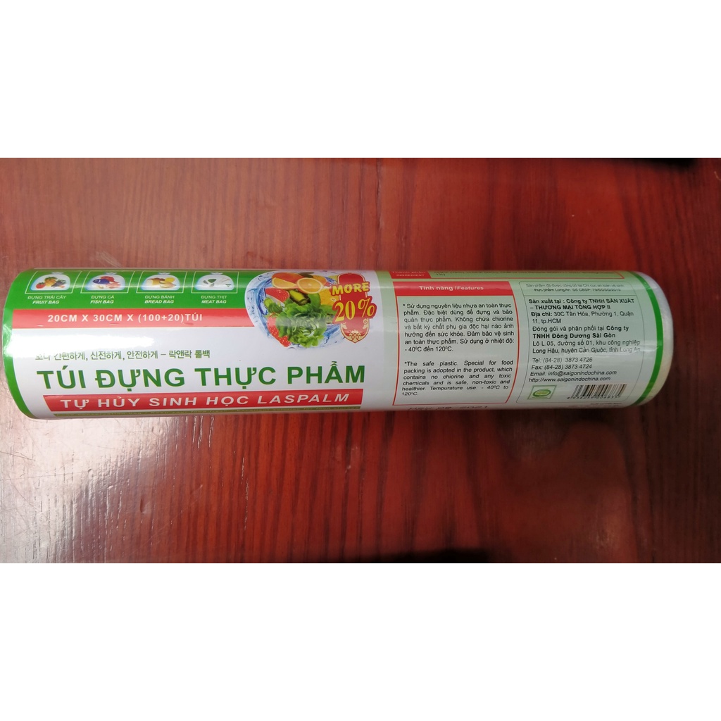 Túi đựng nylon siêu thị phân huỷ sinh học Laspalm đủ size