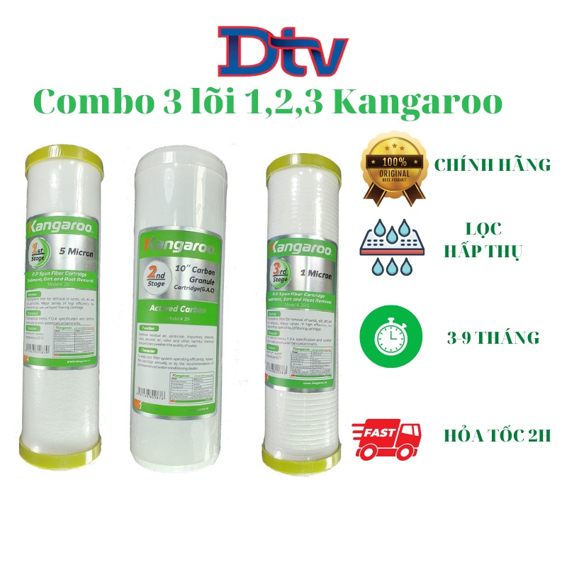 Bộ 3 lõi lọc nước Kangaroo số 123, lõi lọc nước sinh hoạt 3 cấp chính hãng - DTVSHOP
