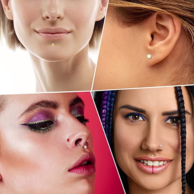 Set 12 Khuyên Kẹp Mũi / Môi / Tai / Mũi Nam Châm Đính Đá Pha Lê Nhiều Màu Chất Lượng Cao