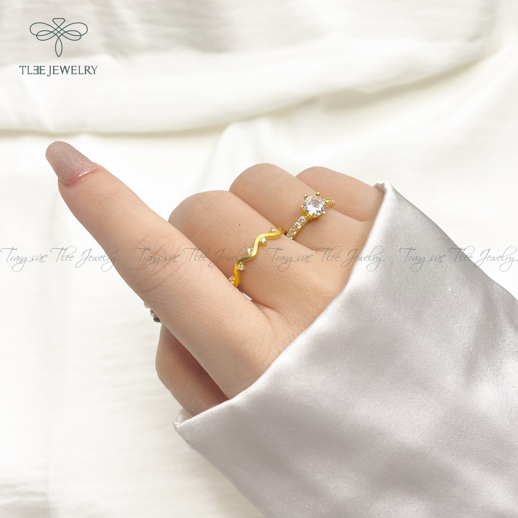 Nhẫn bạc nữ TLEE đá sáu chấu mạ vàng 14k viền bằng sang trọng NCJ A0132