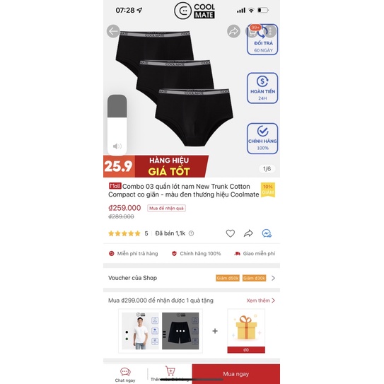 combo 3 quần lót coolmate new 100% size xxxl (63-80kg) (thanh lí )
