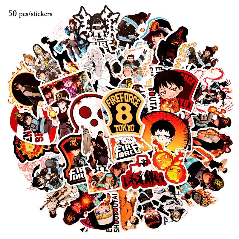 Set 50 miếng sticker dán trang trí hình Fire Force Graffiti chống thấm