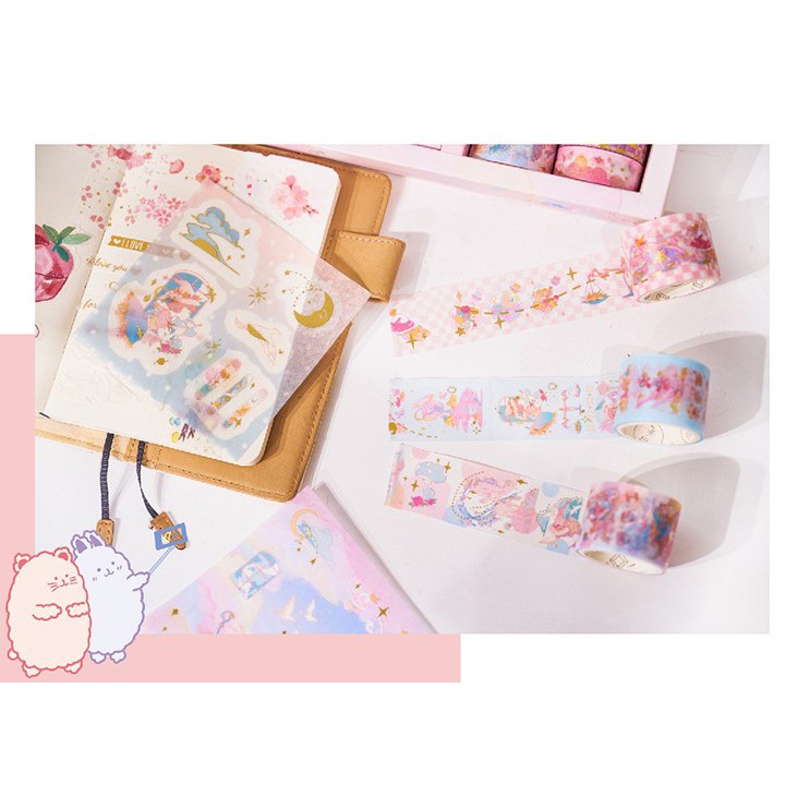 Bộ quà tặng - bộ trang trí - nhãn dán - DIY - 10 washi tape x 10 sticker phong cách anime cực xinh