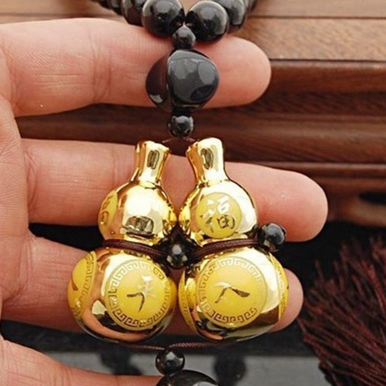 Cặp Lọ Hồ Lô Vàng Phong Thuỷ treo xe thu hút tài lộc, bảo vệ bình an