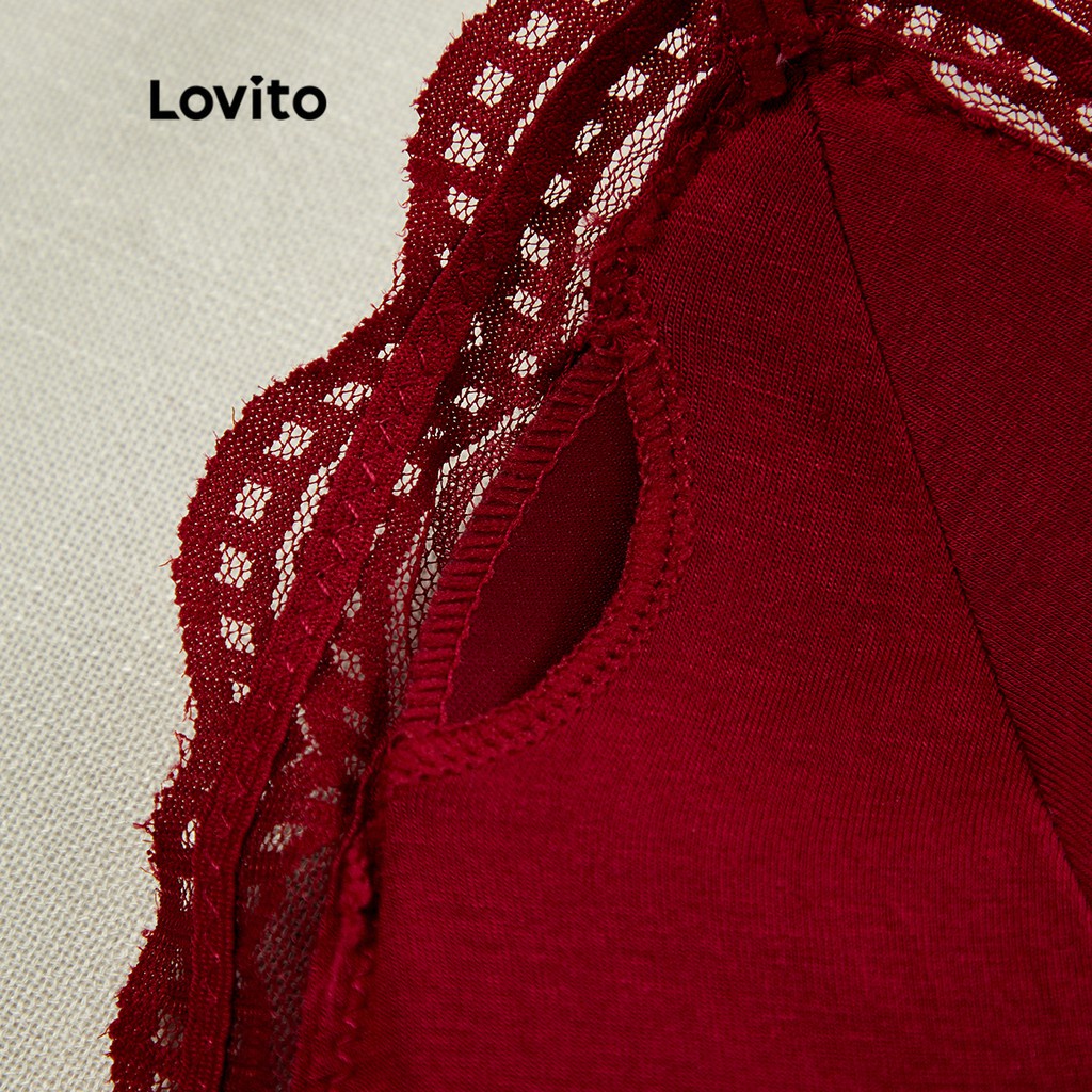 Áo ngực Lovito dáng ôm cơ bản phối ren tương phản dễ thương L13X105 (Màu đỏ rượu/ Trắng) | BigBuy360 - bigbuy360.vn