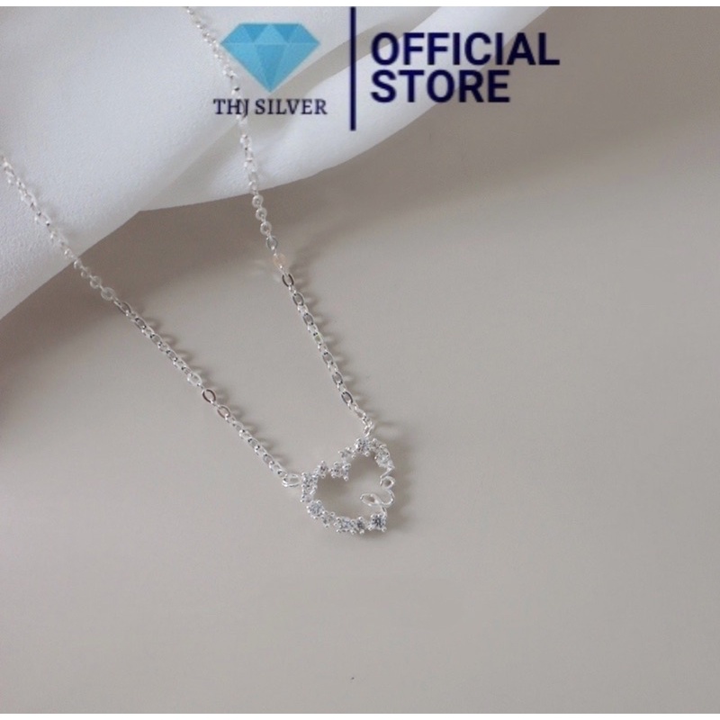 Dây chuyền nữ trái tim Love đính đá nhẹ nhàng nữ tính , bạc ta - THJ
