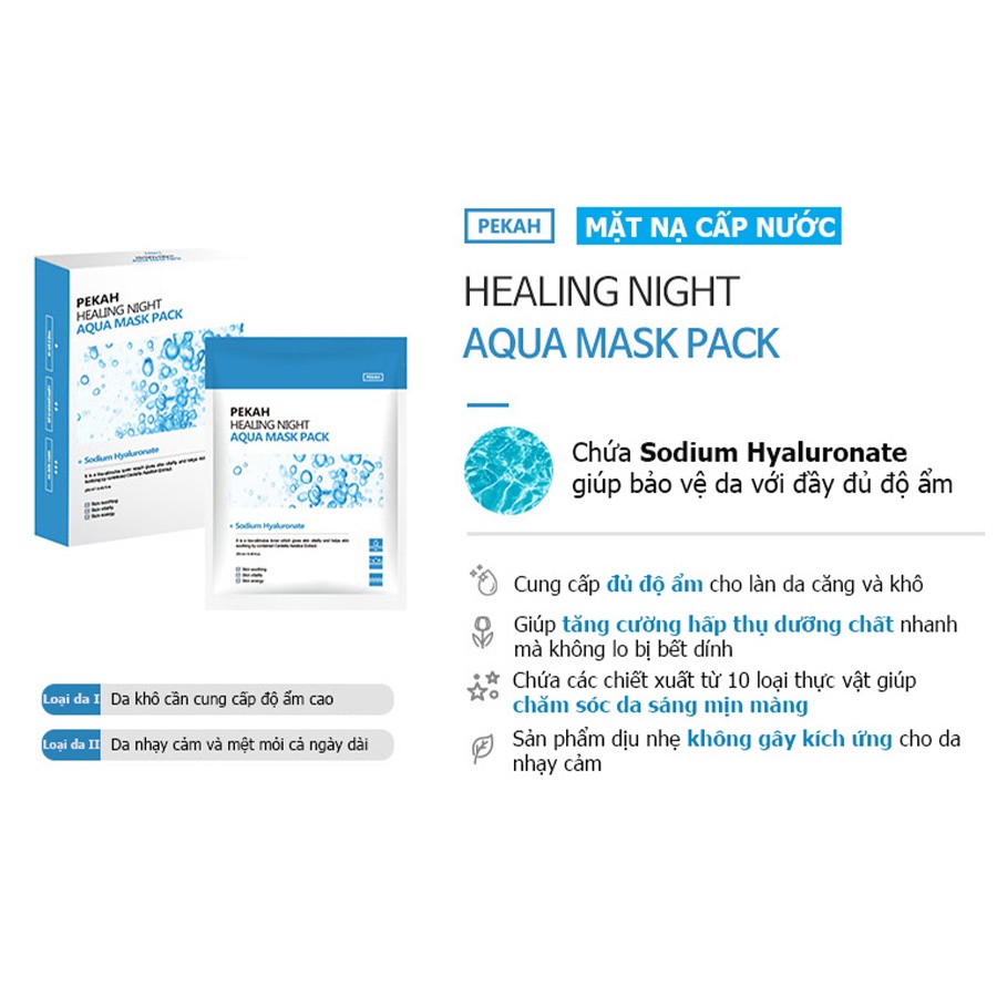 Hộp 5 Miếng Mặt Nạ Phục Hồi Cấp Nước Ban Đêm Pekah Healing Night Aqua Mask Pack - K2V Shop