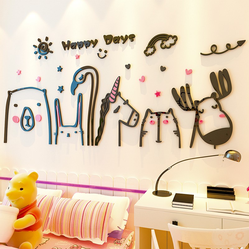 Tranh dán tường mica 3d decor khổ lớn we are family trang trí mầm non, phòng cho bé Nhiều Size - EPeBen