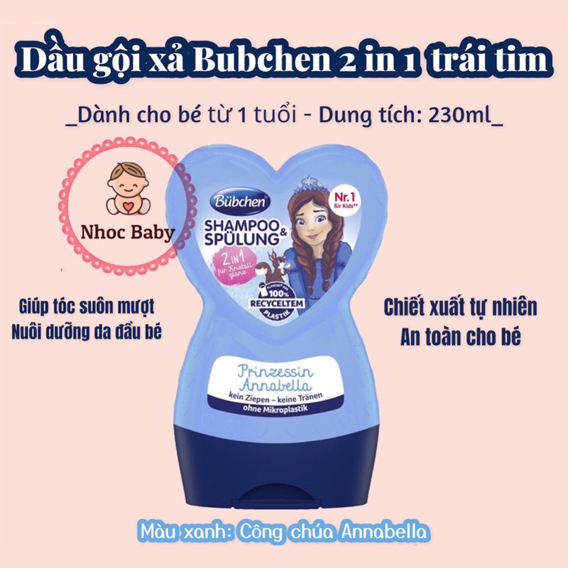 Dầu gội xả Bubchen 2in1 hình trái tim cho bé từ 1 tuổi chai 230ml