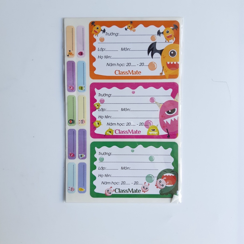 Nhãn Vở Có Keo Dán Sẵn CLASSMATE Chất Liệu Giấy Bóng Nổi Bật, Họa Tiết Monster Dễ Thương 15 Cái/Tập CL-NT223