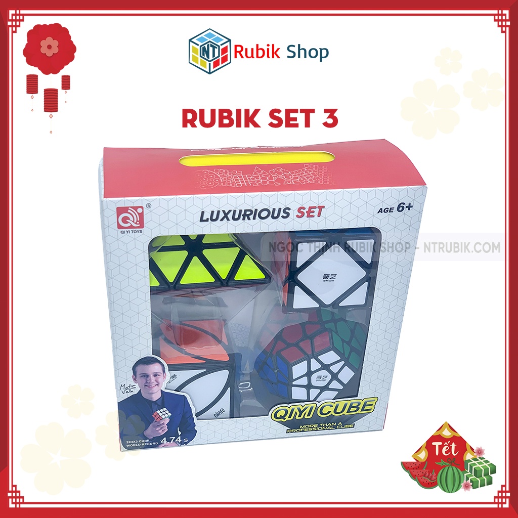 [Giảm giá] Set 3 /Combo 4 Rubik (Qiming A-Pyraminx,Qicheng A-Skewb,Qiheng-Megaminx,Ivy cube) - QiYi Gift Box