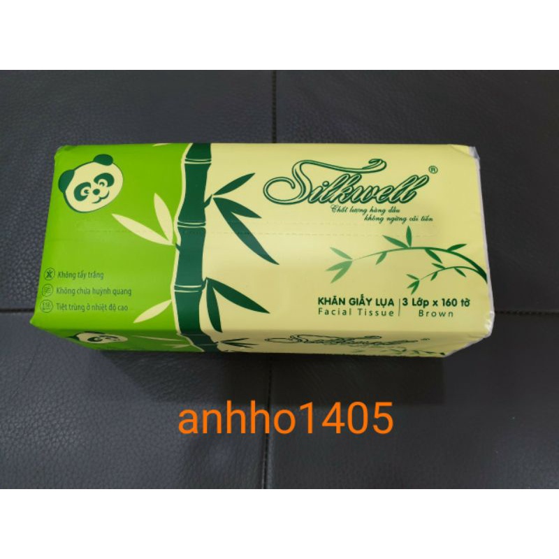 (TPHCM) Khăn giấy lụa 3 lớp không tẩy trắng Silkwell gấu trúc 120 hoặc 160 tờ