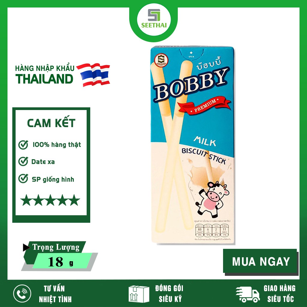 Bánh que kem sữa BOBBY 18gr - màu xanh - bánh que Thái Lan - Milk biscuit stick