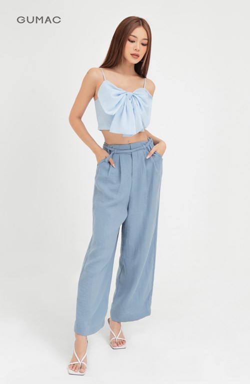 [Mã WABRGU33 giảm 10% tối đa 30k đơn từ 99K] Quần ống rộng nữ xỏ dây GUMAC phong cách vintage màu xanh đủ size QB406