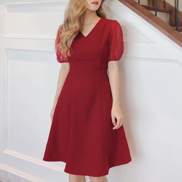 🍃🍃 Nira dress váy phối tay voan cổ V có ba màu