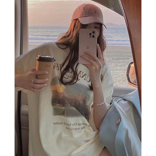 Beryl🌻Áo phông nữ 🌼Áo thun tay ngắn in màu vàng kem phong cách Hàn Quốc Oversize