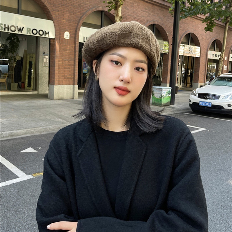 Mũ Beret Dệt Kim Màu Sắc Trơn Phong Cách Hàn Quốc Thời Trang Thu Đông Cho Nữ