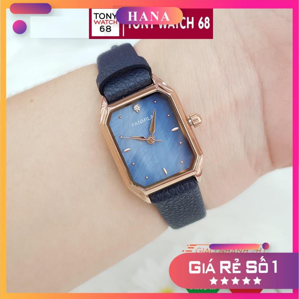 Đồng hồ nữ Panmila dây da mặt vuông mini mạ viền vàng chính hãng Tony Watch 68