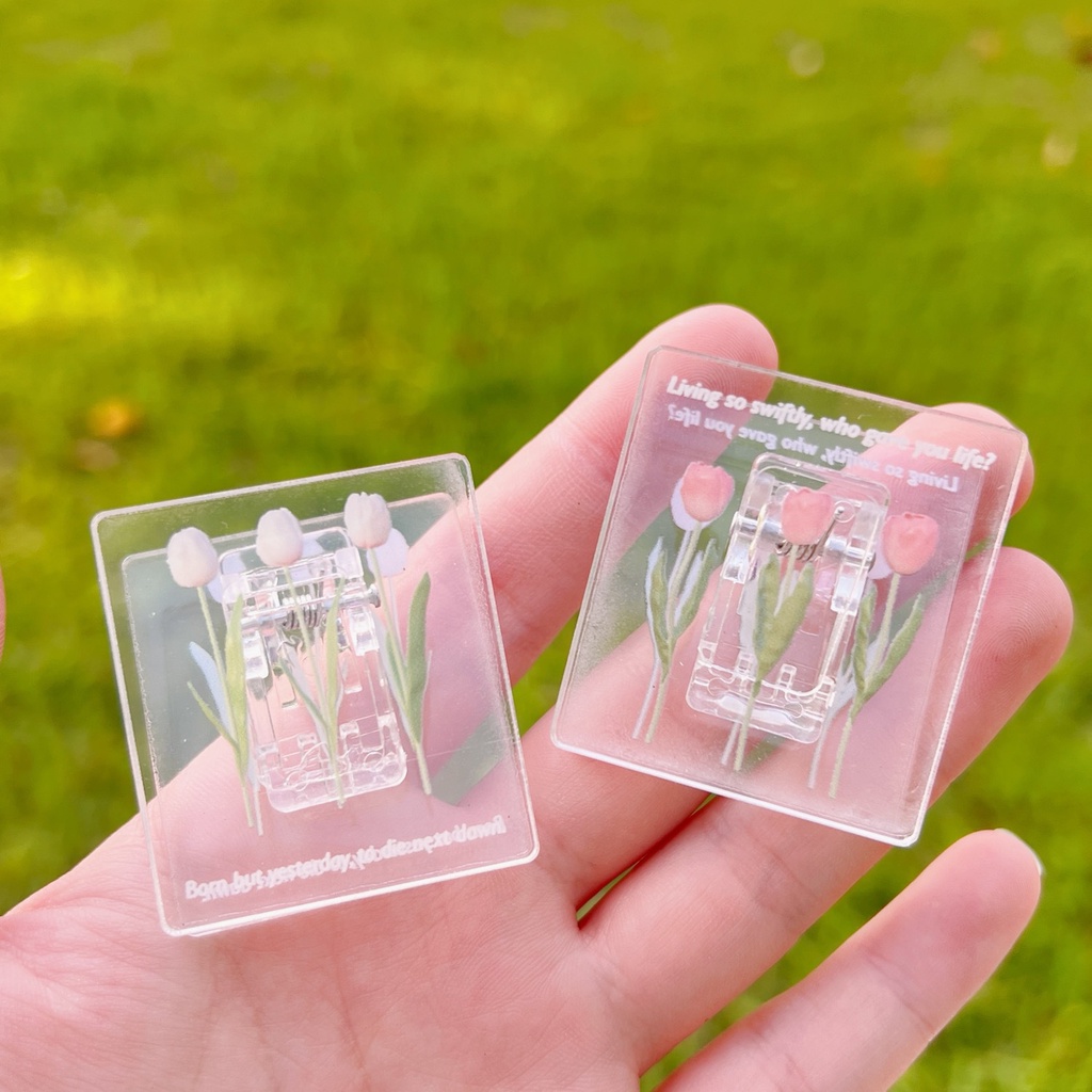 Kẹp giấy trong suốt/ Kẹp Tài Liệu Bằng Acrylic Trong Suốt Họa Tiết Hoa Nhiều Màu Xinh Xắn