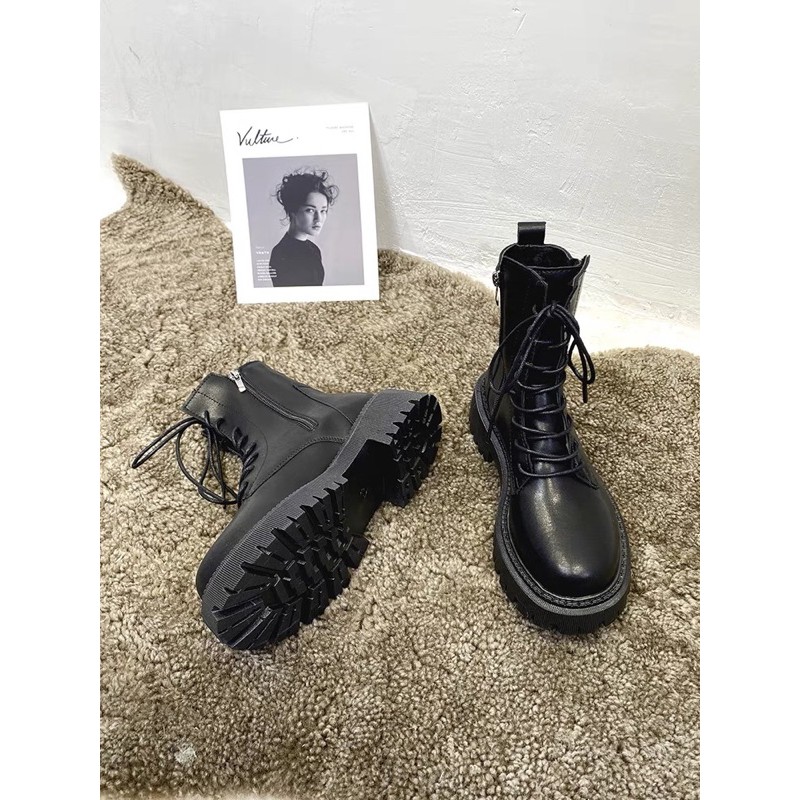 GIAY BOOTS ULZZANG BỐT KHOÁ KÉO ĐẾ BÁNH MỲ CỔ ZICZAC