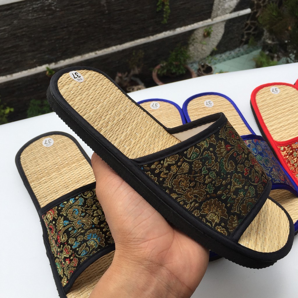 Dép cói nữ quai gấm 🔥FREESHIP🔥 Dép chiếu đi biển quai ngang cực đẹp, chất liệu thiên nhiên tốt cho sức khỏe