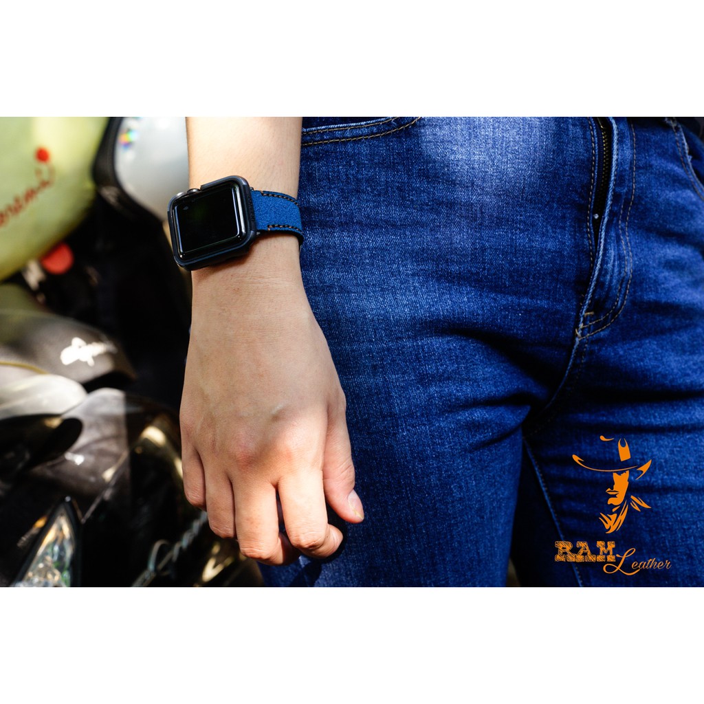 Dây đồng hồ Apple Watch , Iwatch , Iphone Watch Da Bò Xanh Coban RAM Leather 1963  Bền Đẹp