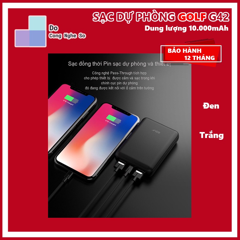 Sạc dự phòng Golf G42 10,000mAh/3,7v Li-Polymer - Hàng chính hãng