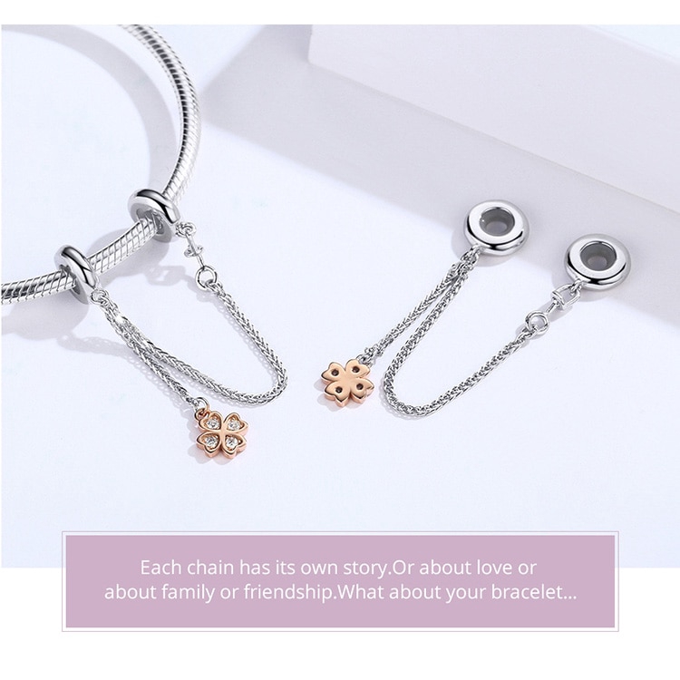 BAMOER Vòng Tay Gắn Mặt Hình Cỏ Bốn Lá Bằng Silicone BạC 925 SCC1261